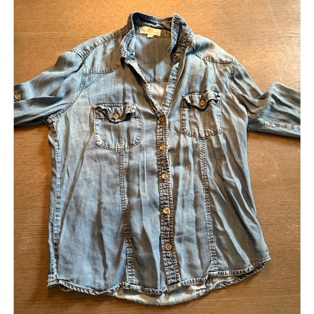 Cloth & Stone Womens Blue Tencel Lyocell Chambray Roll Tab Button Down Shirt M - Picture 10 of 10